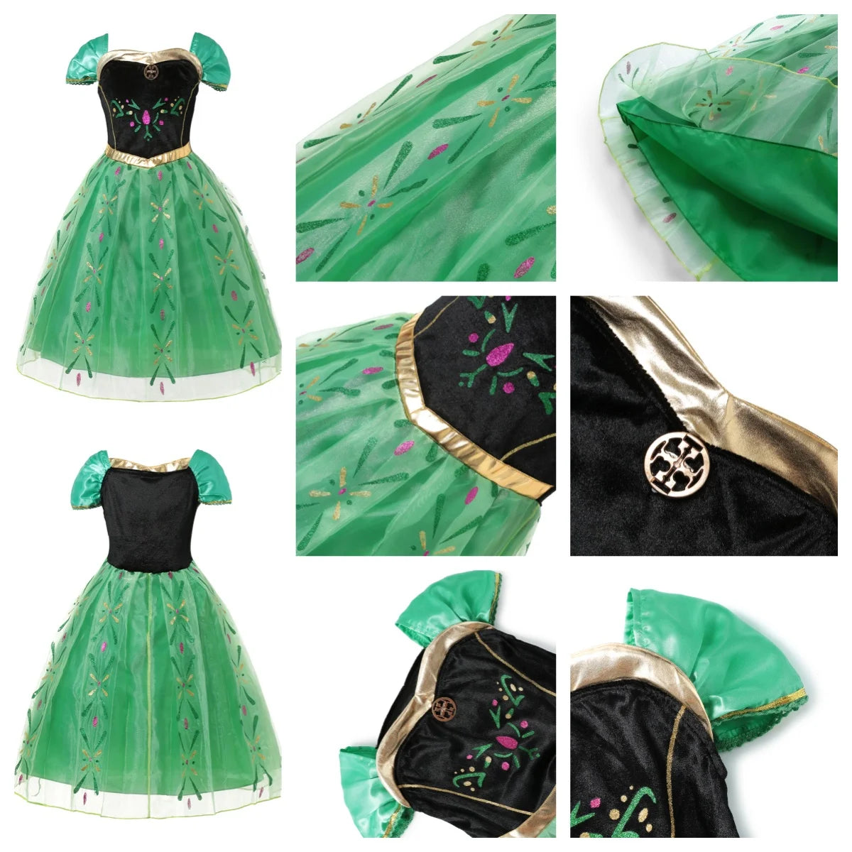 Green Anna Clothing Ball Gown Girls Festival Cosplay Apparel Princess Outfit Toddler Prom Dress Up Birthday Party Outfits