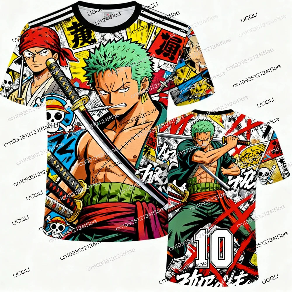 2026 New Arrival One Piece Japanese Anime T-shirt Zoro 3D Printed Kids Top Street Comic Apparel Men's Soccer Sports Short-Sleeve