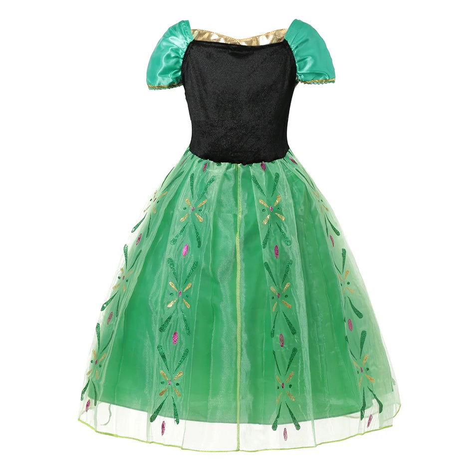 Green Anna Clothing Ball Gown Girls Festival Cosplay Apparel Princess Outfit Toddler Prom Dress Up Birthday Party Outfits