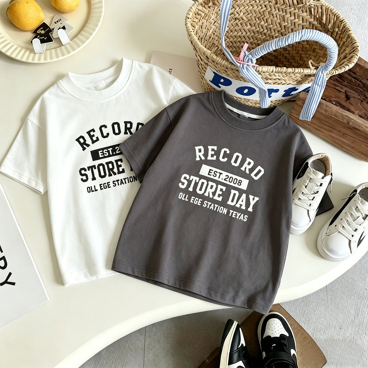 Children Daily Wear Tees Short Sleeve T Shirt 2 Pcs Summer Casual Cotton Top Baby Boys Girls 9M-6T Apparel Kid Clothing Pullover