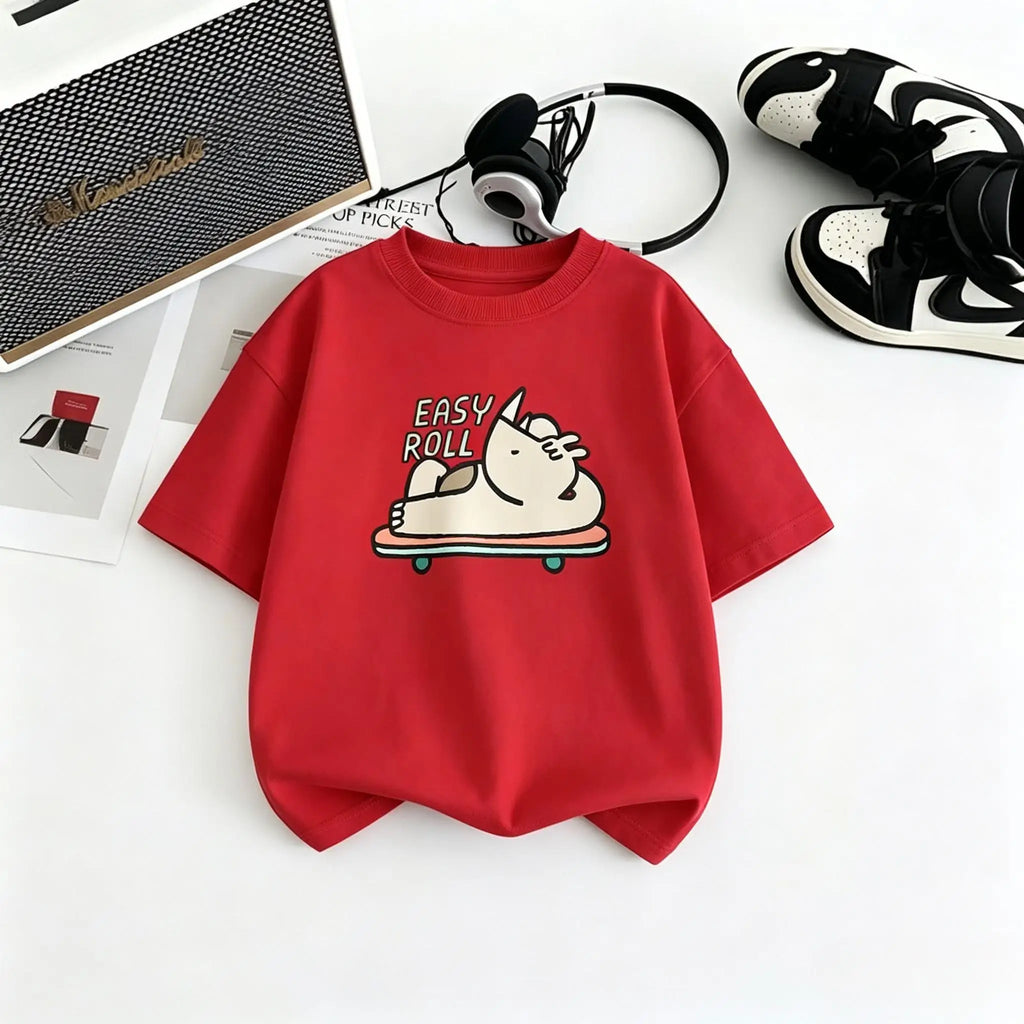 Little Boys Girls Summer Clothing Kid Crew Neck Short Sleeve T Shirt Cotton Material Thin Fabric Apparel Fashion Children Tops