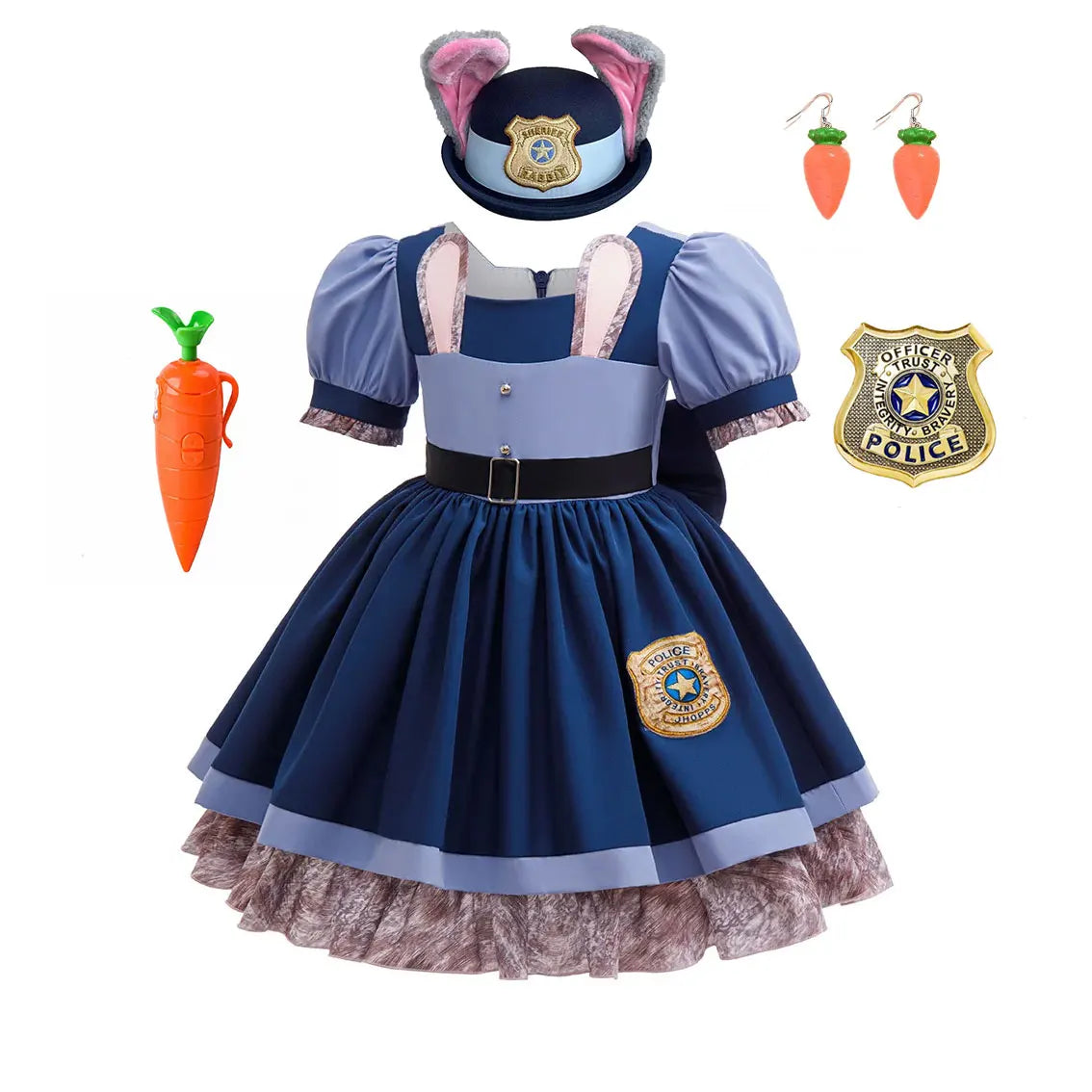 2026 Brave Bunny Adventure Judy Cosplay Costume Girls Zoo 2 Carnival Role Play Clothing Rabbit Officer Uniform Dress Kid Apparel