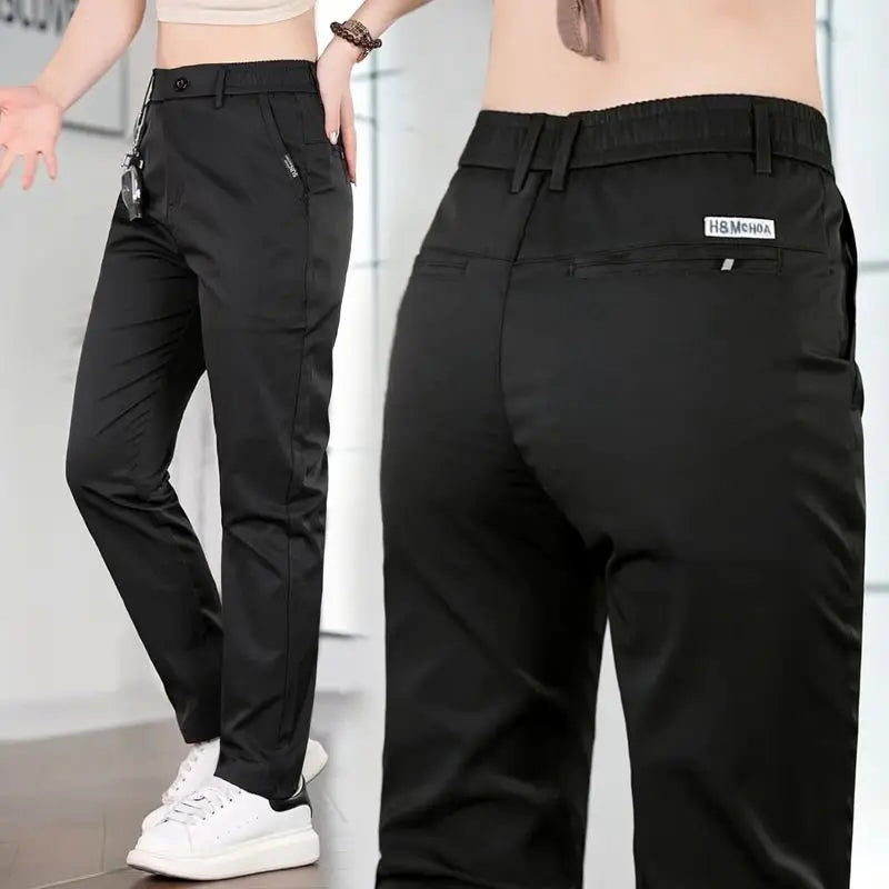 2026 Men's Ice Silk Straight Leg Thin Breathable Casual Pants Summer Business Long Trousers Fashionable Versatile Lightweight