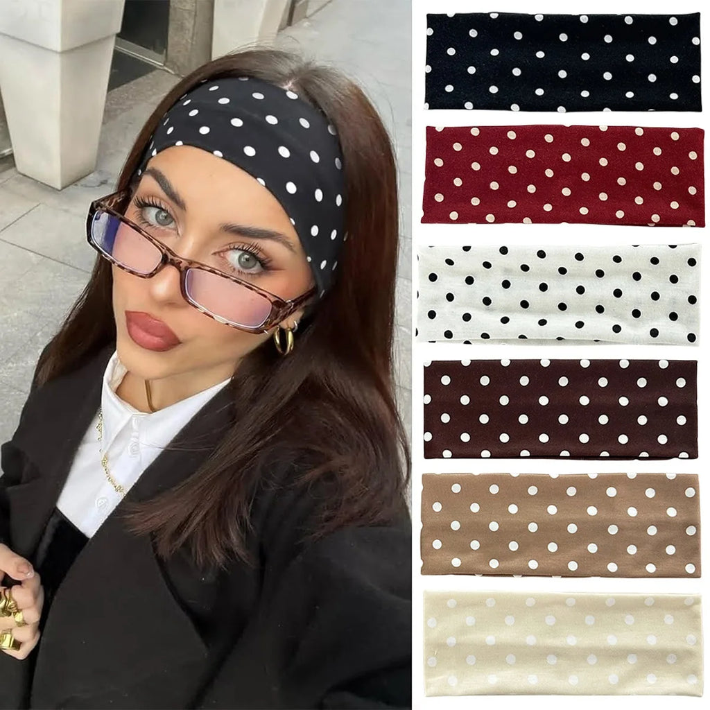 Women's yoga elastic headband with polka dots, autumn fashion makeup headband, hair accessories, sports and fitness headband