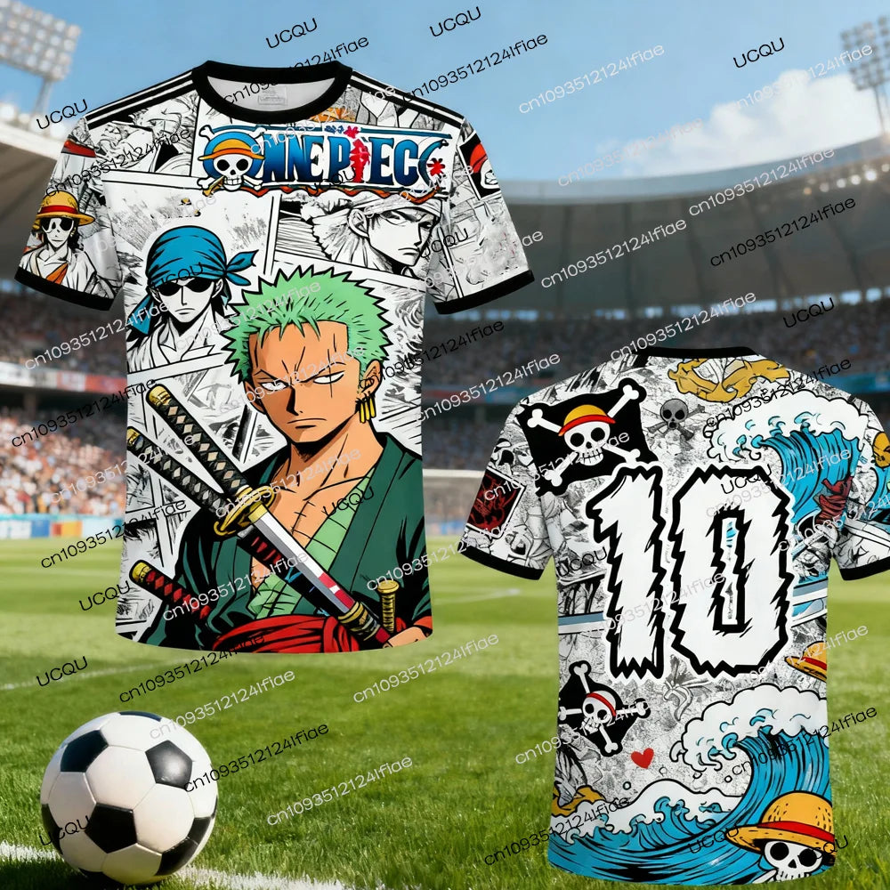 2026 New Arrival One Piece Japanese Anime T-shirt Zoro 3D Printed Kids Top Street Comic Apparel Men's Soccer Sports Short-Sleeve