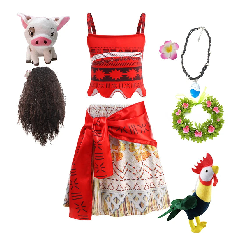 2 4 6 8 Yrs Kids Vaiana Clothing Set Role Playing Disney Moana Disguise Princess Dress Up Pageant Apparel Beach Hawaii Frock