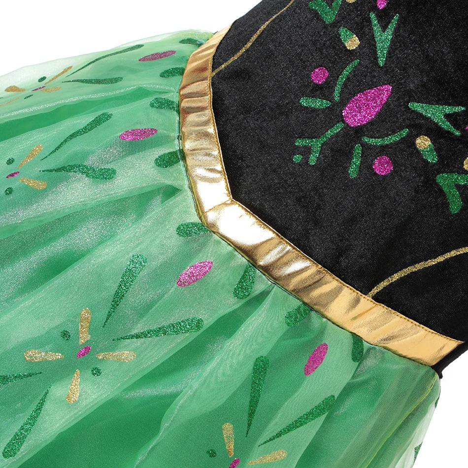 Green Anna Clothing Ball Gown Girls Festival Cosplay Apparel Princess Outfit Toddler Prom Dress Up Birthday Party Outfits