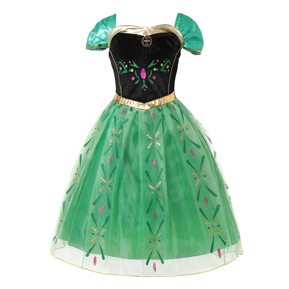 Green Anna Clothing Ball Gown Girls Festival Cosplay Apparel Princess Outfit Toddler Prom Dress Up Birthday Party Outfits