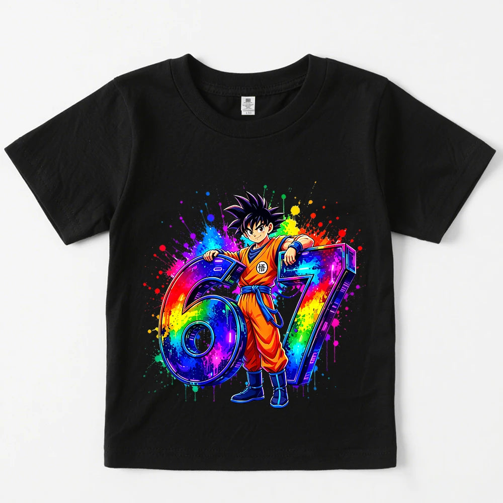 Dragon Ball Z Son Goku 67 Print Cotton T Shirt Casual Kids Apparel Boy Girl Soft Breathable Summer Top