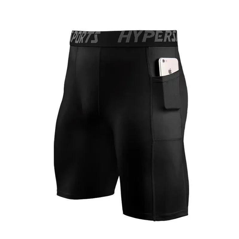 Mens Gym Shorts with Pockets Workout Compression Leggings for Men Polyester Boxer Briefs Running Basketball Athletic Tights