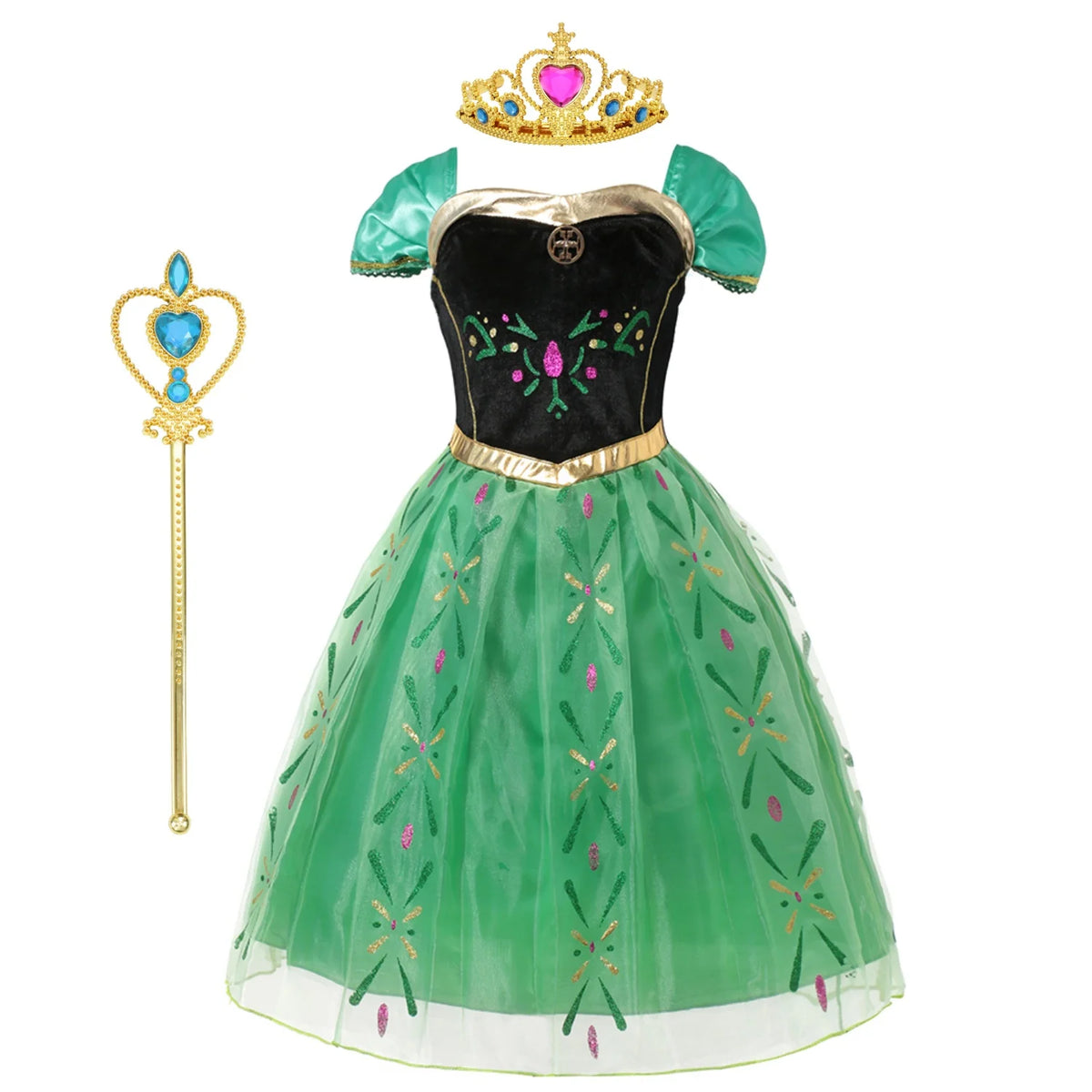 Green Anna Clothing Ball Gown Girls Festival Cosplay Apparel Princess Outfit Toddler Prom Dress Up Birthday Party Outfits