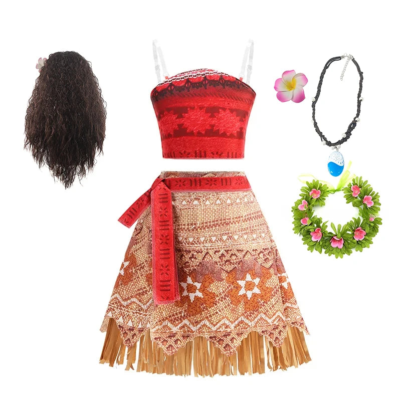 2 4 6 8 Yrs Kids Vaiana Clothing Set Role Playing Disney Moana Disguise Princess Dress Up Pageant Apparel Beach Hawaii Frock