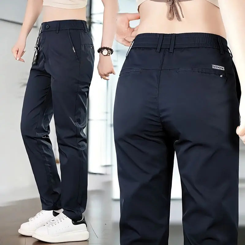 2026 Men's Ice Silk Straight Leg Thin Breathable Casual Pants Summer Business Long Trousers Fashionable Versatile Lightweight