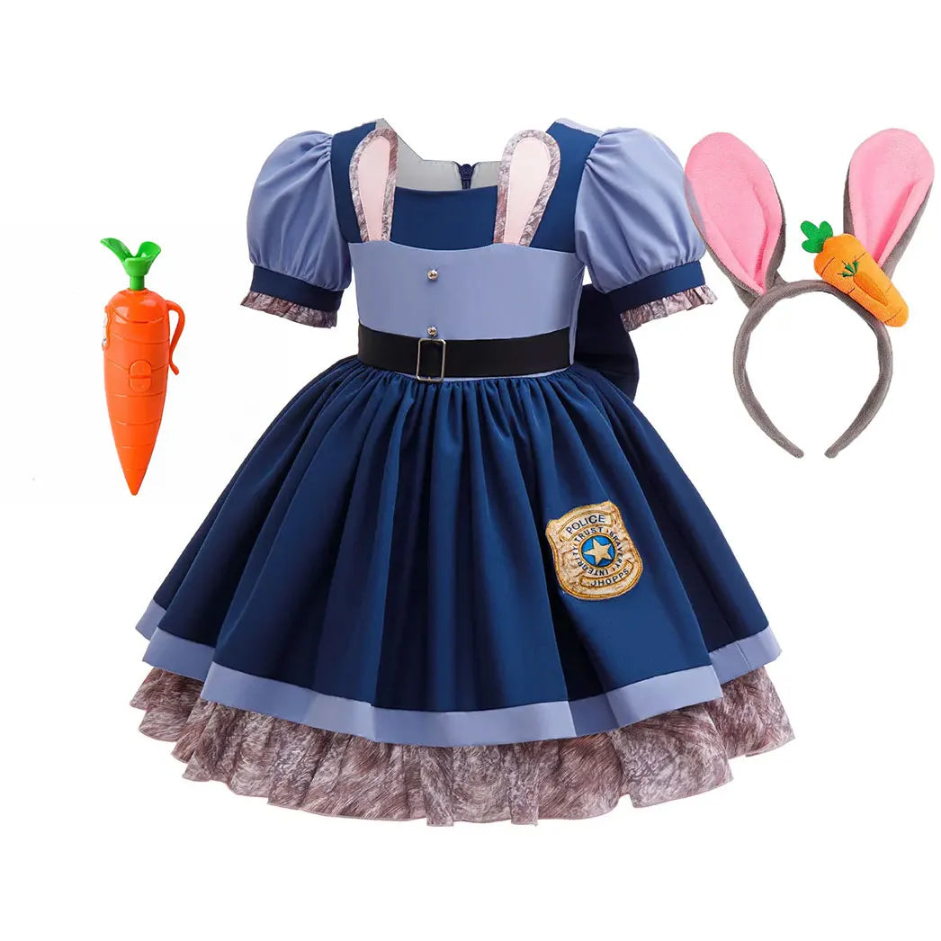 2026 Brave Bunny Adventure Judy Cosplay Costume Girls Zoo 2 Carnival Role Play Clothing Rabbit Officer Uniform Dress Kid Apparel
