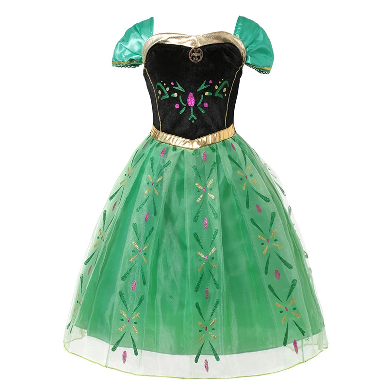 Green Anna Clothing Ball Gown Girls Festival Cosplay Apparel Princess Outfit Toddler Prom Dress Up Birthday Party Outfits