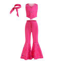 Girls Cowgirl Dress 2-12 Yrs Kids Costume Cosplay Outfit Halloween Apparel Party Vest Top And Flared Trousers Scarf Clothing Set