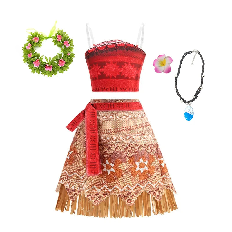 2 4 6 8 Yrs Kids Vaiana Clothing Set Role Playing Disney Moana Disguise Princess Dress Up Pageant Apparel Beach Hawaii Frock