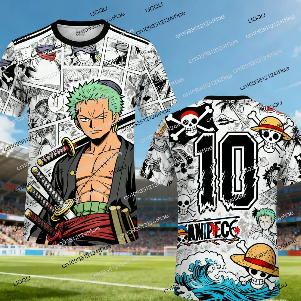 2026 New Arrival One Piece Japanese Anime T-shirt Zoro 3D Printed Kids Top Street Comic Apparel Men's Soccer Sports Short-Sleeve
