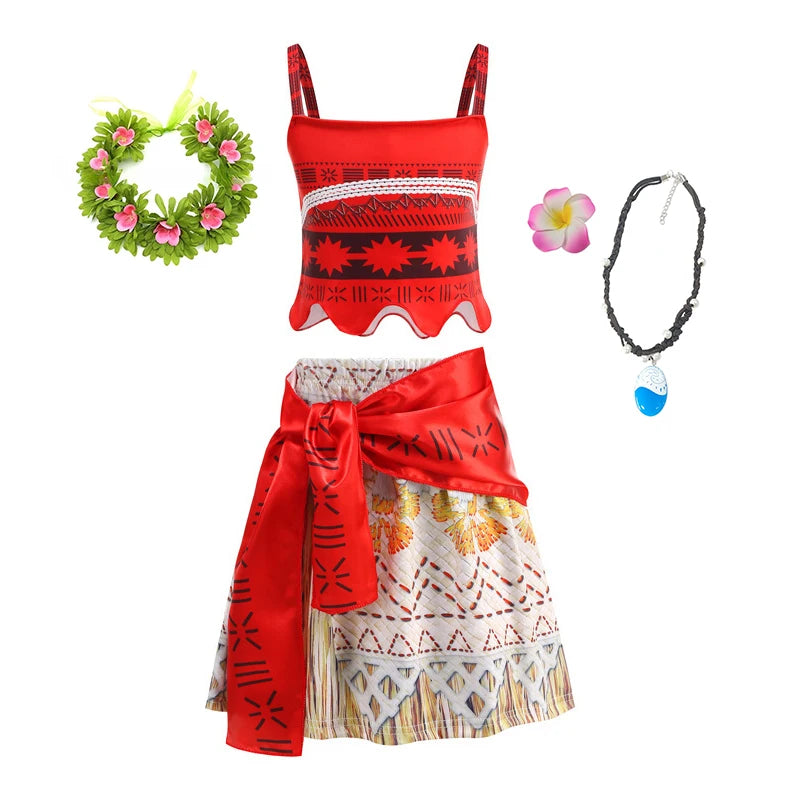 2 4 6 8 Yrs Kids Vaiana Clothing Set Role Playing Disney Moana Disguise Princess Dress Up Pageant Apparel Beach Hawaii Frock