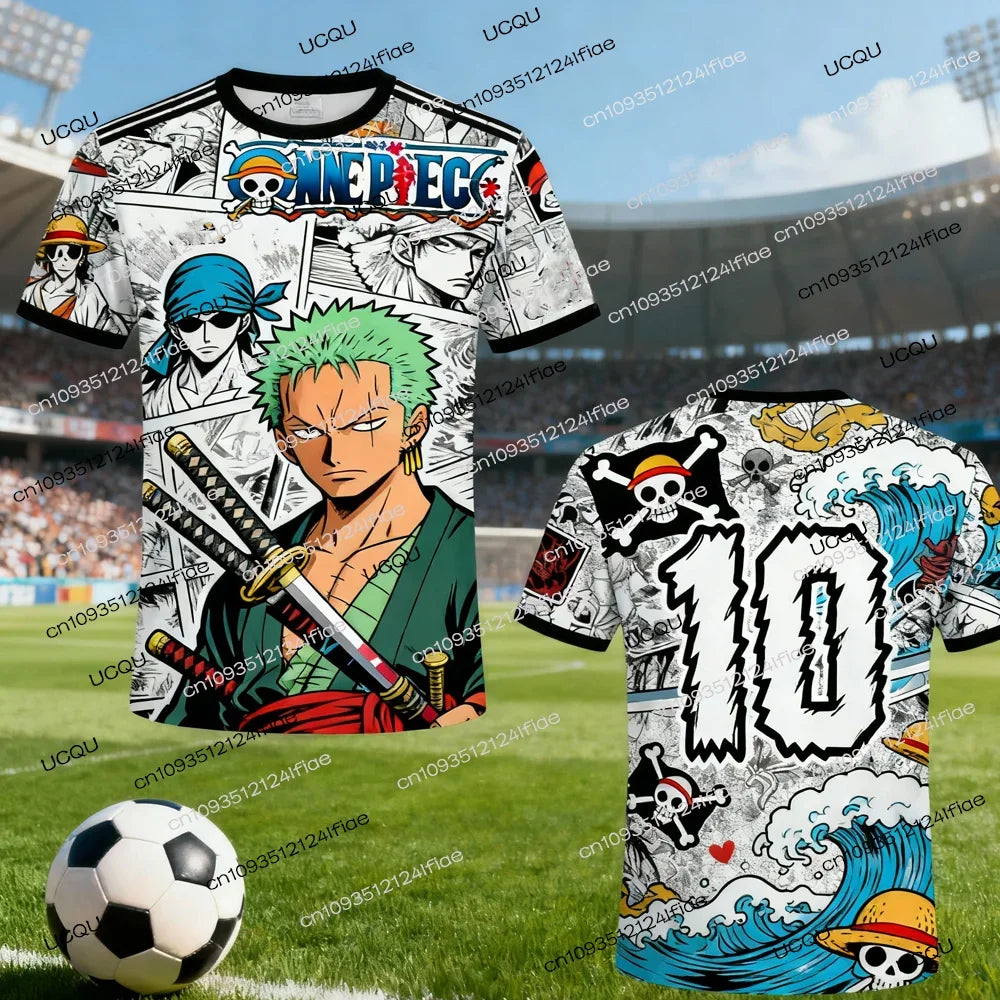 2026 New Arrival One Piece Japanese Anime T-shirt Zoro 3D Printed Kids Top Street Comic Apparel Men's Soccer Sports Short-Sleeve