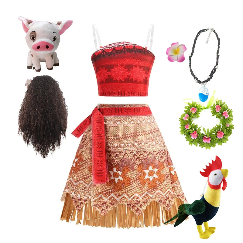 2 4 6 8 Yrs Kids Vaiana Clothing Set Role Playing Disney Moana Disguise Princess Dress Up Pageant Apparel Beach Hawaii Frock
