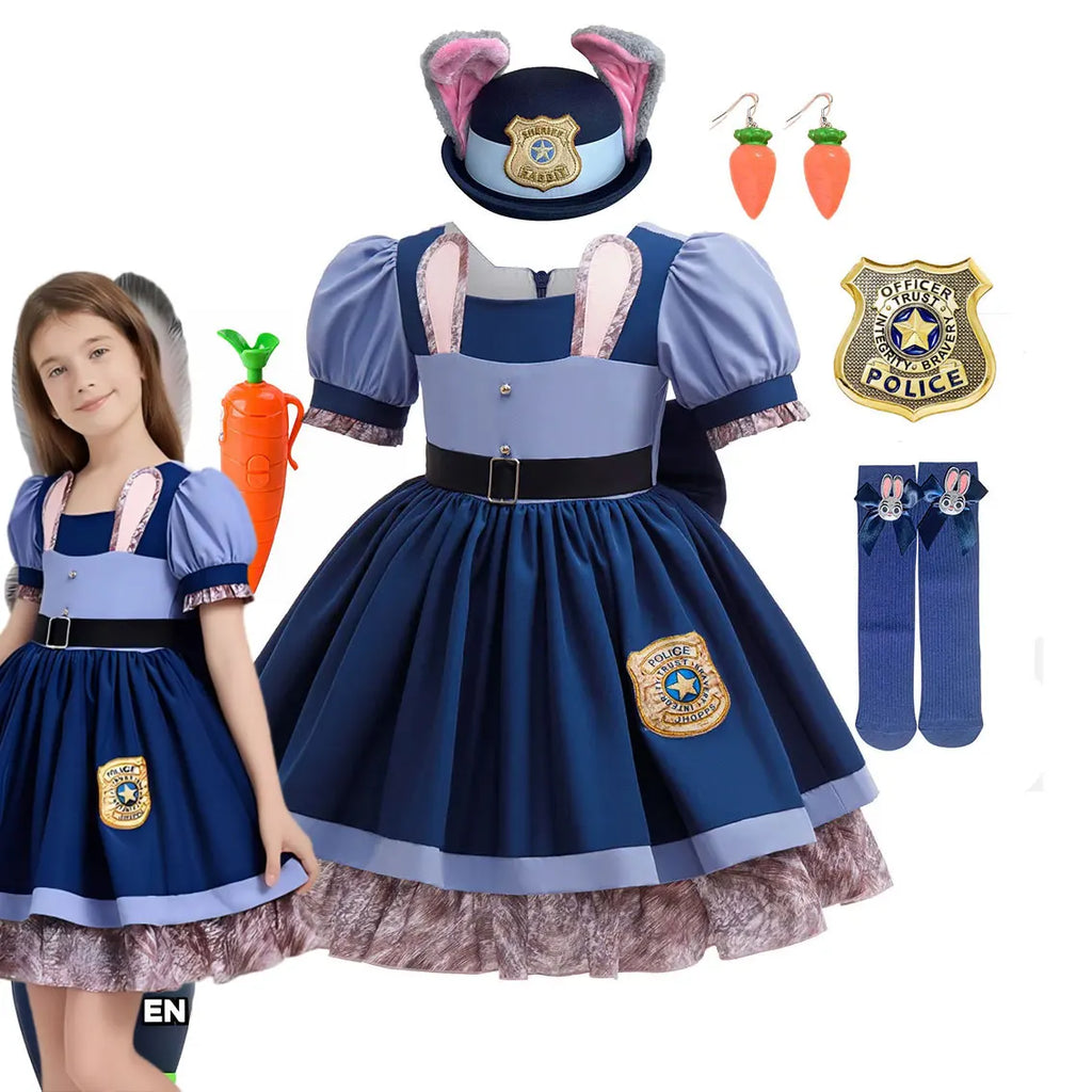 2026 Brave Bunny Adventure Judy Cosplay Costume Girls Zoo 2 Carnival Role Play Clothing Rabbit Officer Uniform Dress Kid Apparel