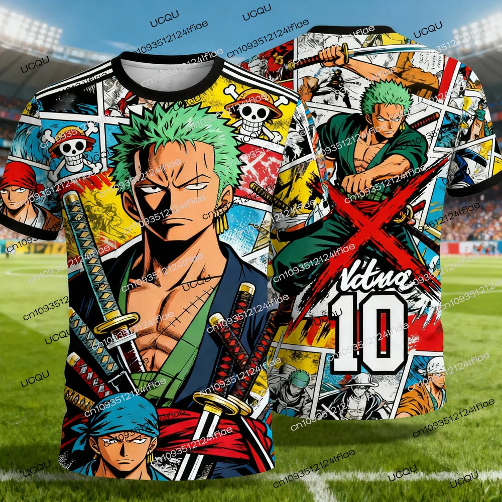 2026 New Arrival One Piece Japanese Anime T-shirt Zoro 3D Printed Kids Top Street Comic Apparel Men's Soccer Sports Short-Sleeve