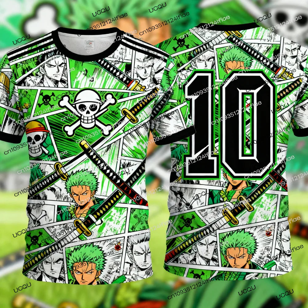 2026 New Arrival One Piece Japanese Anime T-shirt Zoro 3D Printed Kids Top Street Comic Apparel Men's Soccer Sports Short-Sleeve