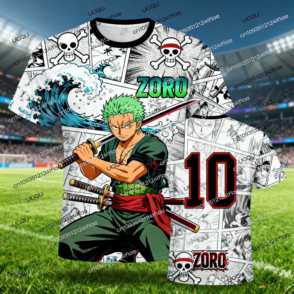 2026 New Arrival One Piece Japanese Anime T-shirt Zoro 3D Printed Kids Top Street Comic Apparel Men's Soccer Sports Short-Sleeve